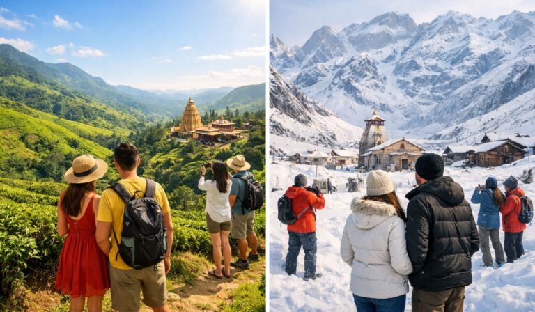 Summer vs Winter Travel comparison showing different travel experiences