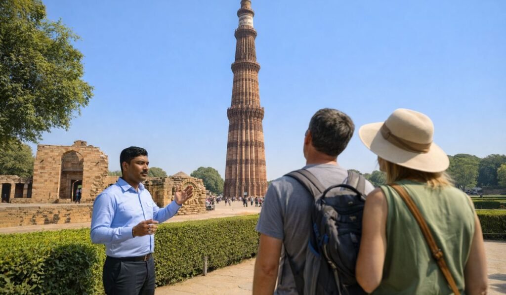 Private Delhi sightseeing tour at Qutub Minar